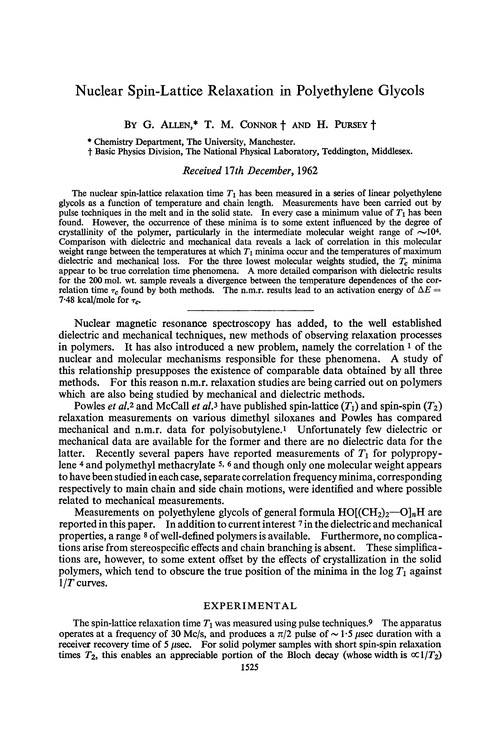 Nuclear spin-lattice relaxation in polyethylene glycols