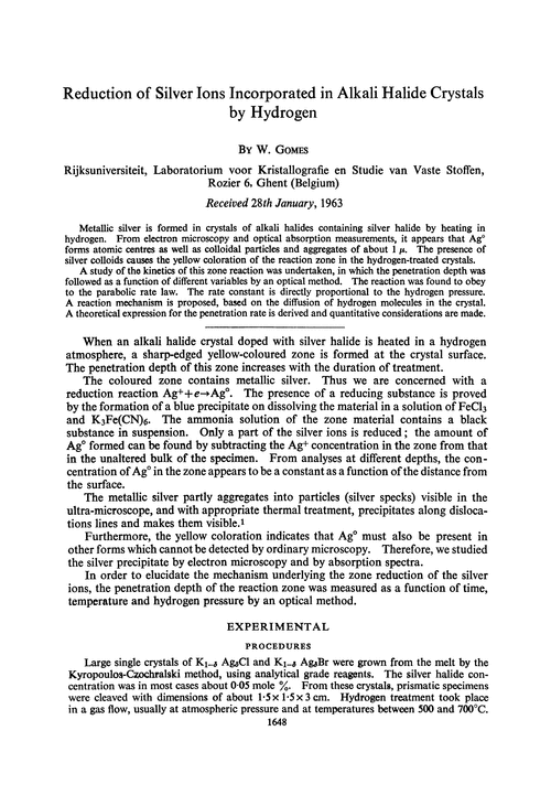 Reduction of silver ions incorporated in alkali halide crystals by hydrogen