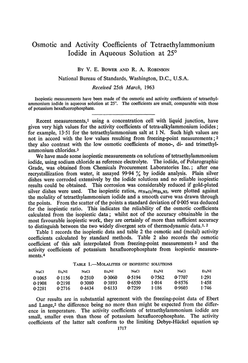 Osmotic and activity coefficients of tetraethylammonium iodide in aqueous solution at 25°