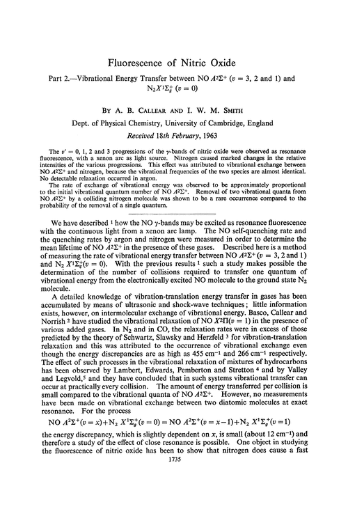Fluorescence of nitric oxide. Part 2.—Vibrational energy transfer between NO A2Σ+(ν= 3, 2 and 1) and N2X1Σ(ν= 0)