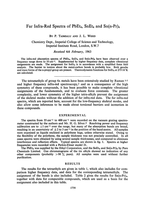 Far infra-red spectra of PbEt4, SnEt4 and Sn(n-Pr)4