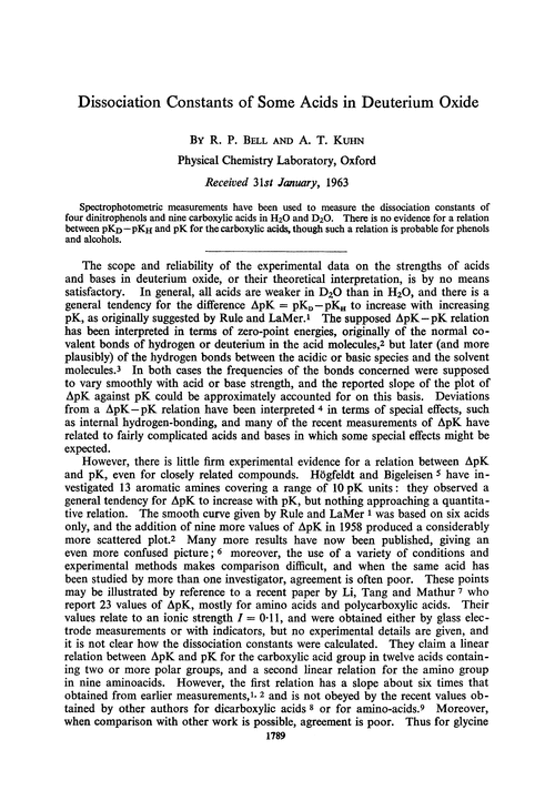 Dissociation constants of some acids in deuterium oxide