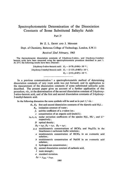 Spectrophotometric determination of the dissociation constants of some substituted salicylic acids. Part 2