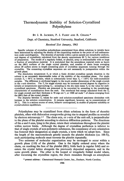 Thermodynamic stability of solution-crystallized polyethylene