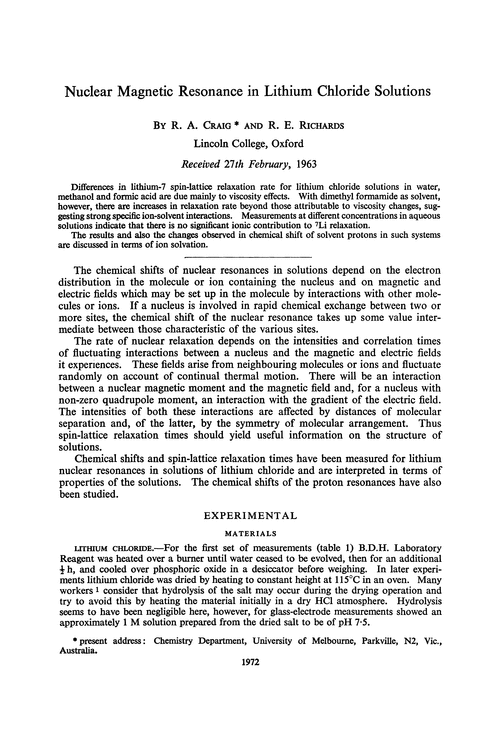 Nuclear magnetic resonance in lithium chloride solutions
