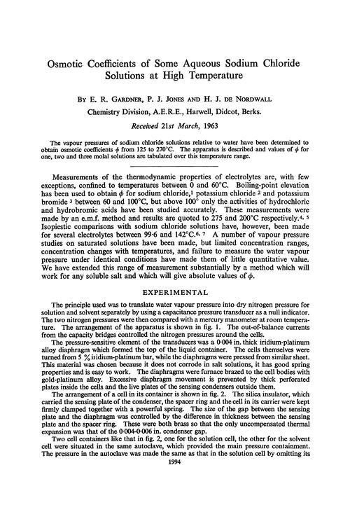 Osmotic coefficients of some aqueous sodium chloride solutions at high temperature