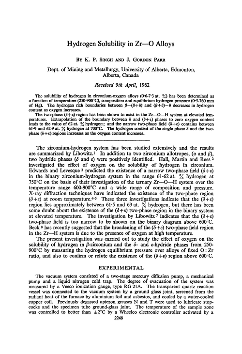 Hydrogen solubility in Zr—O alloys