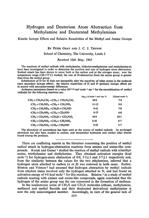 Hydrogen and deuterium atom abstraction from methylamine and deuterated methylamines. Kinetic isotope effects and relative reactivities of the methyl and amine groups