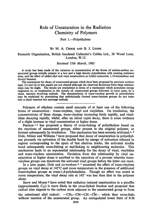 Role of unsaturation in the radiation chemistry of polymers. Part 1.—Polyethylene