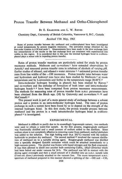 Proton transfer between methanol and ortho-chlorophenol