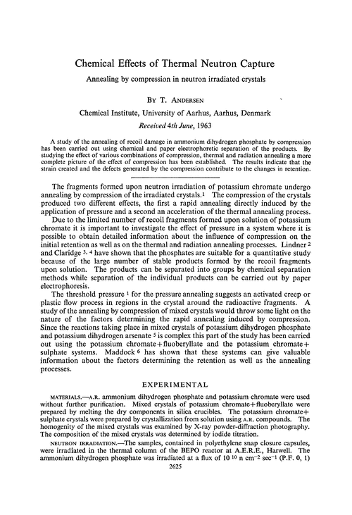 Chemical effects of thermal neutron capture. Annealing by compression in neutron irradiated crystals