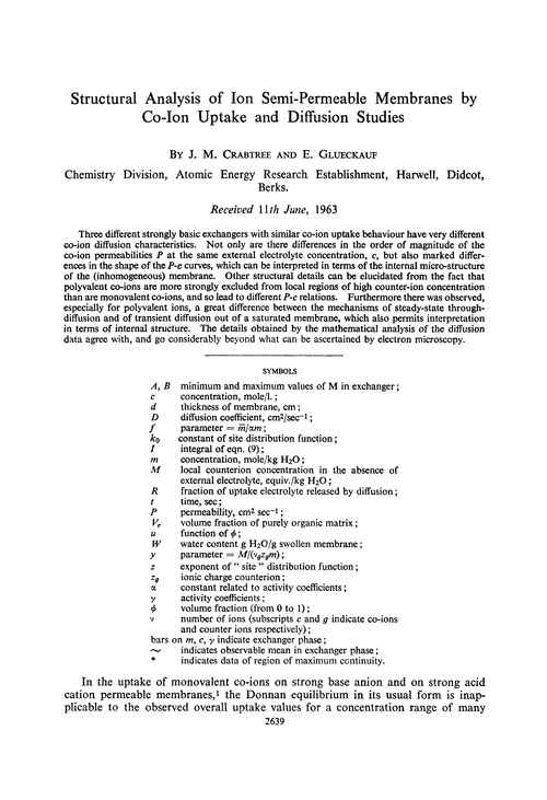 Structural analysis of ion semi-permeable membranes by co-ion uptake and diffusion studies