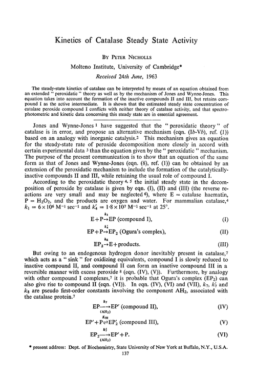 Kinetics of catalase steady state activity