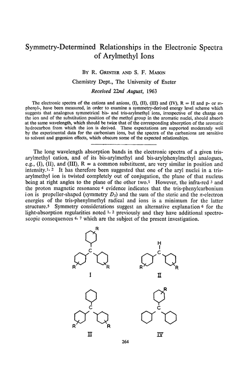 Symmetry-determined relationships in the electronic spectra of arylmethyl ions