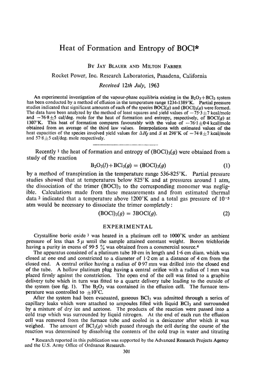 Heat of formation and entropy of BOCl