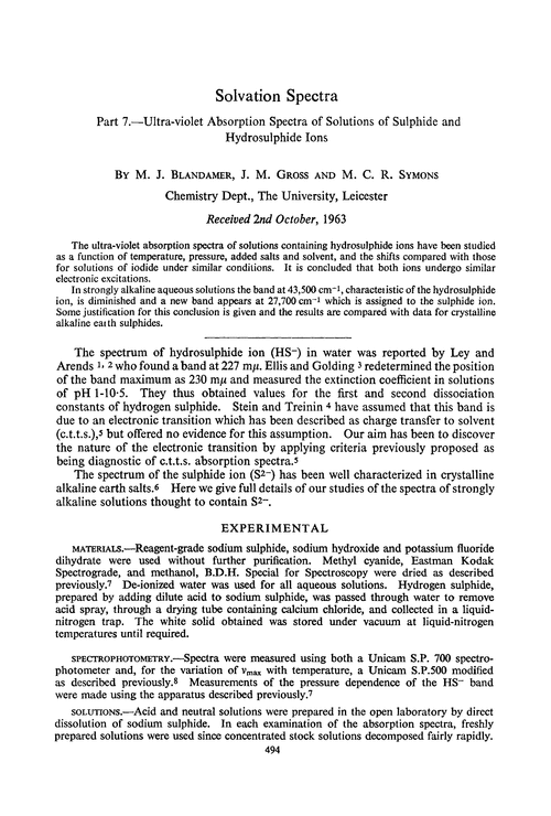 Solvation spectra. Part 7.—Ultra-violet absorption spectra of solutions of sulphide and hydrosulphide ions