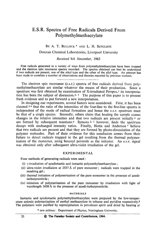 E.s.r. spectra of free radicals derived from polymethylmethacrylate