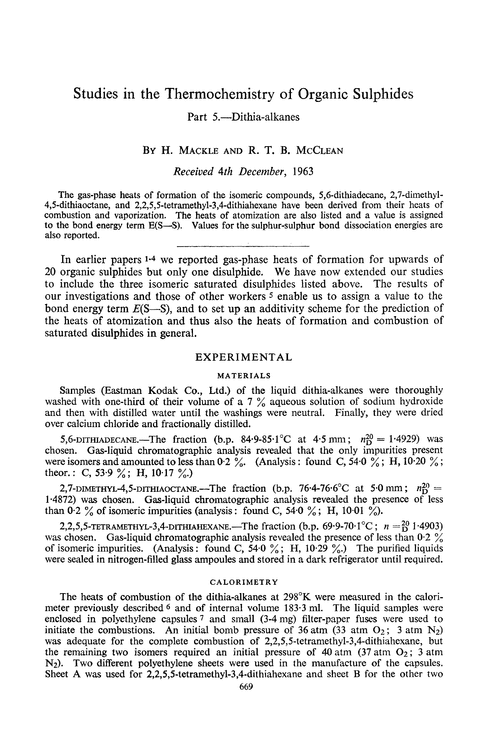 Studies in the thermochemistry of organic sulphides. Part 5.—Dithia-alkanes