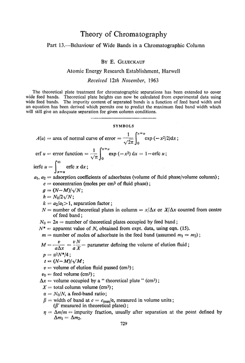 Theory of chromatography. Part 13.—Behaviour of wide bands in a chromatographic column