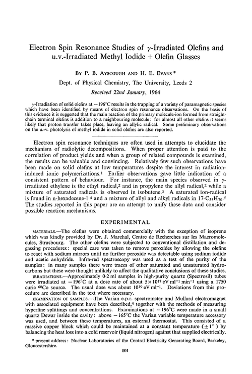 Electron spin resonance studies of γ-irradiated olefins and u.v.-irradiated methyl iodide + olefin glasses
