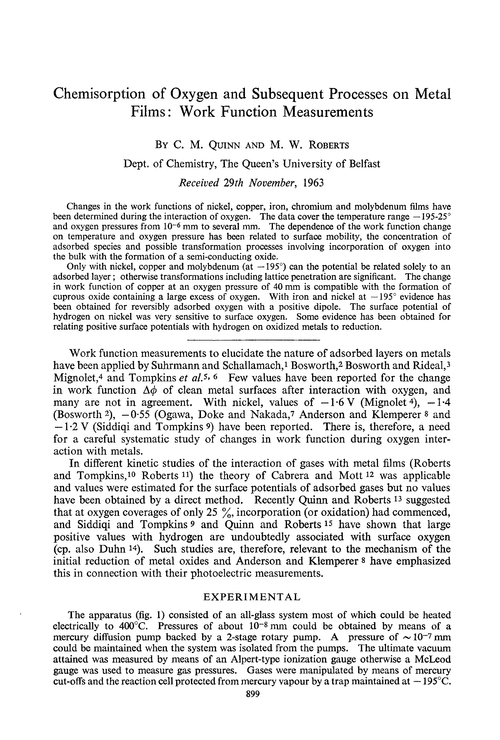 Chemisorption of oxygen and subsequent processes on metal films : work function measurements