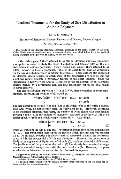 Idealized treatments for the study of size distribution in anionic polymers