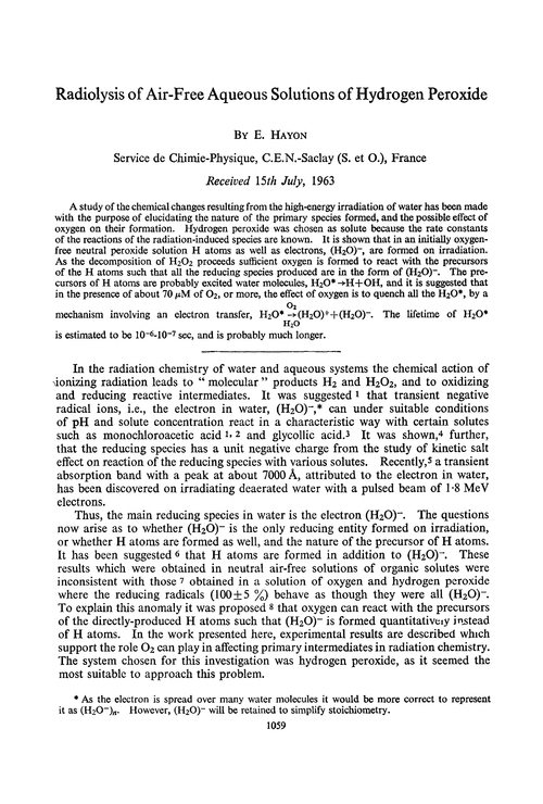 Radiolysis of air-free aqueous solutions of hydrogen peroxide