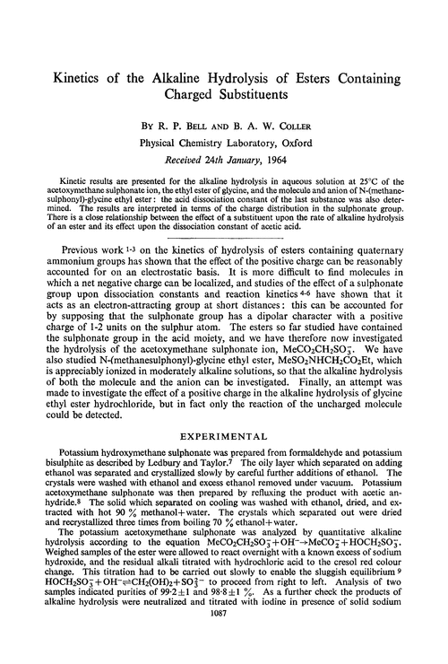 Kinetics of the alkaline hydrolysis of esters containing charged substituents