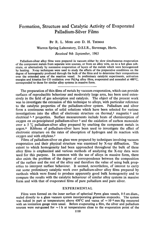 Formation, structure and catalytic activity of evaporated palladium-silver films