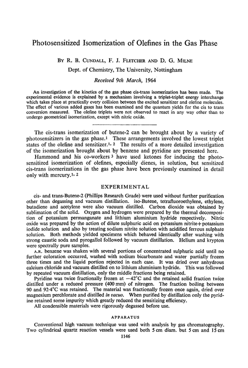 Photosensitized isomerization of olefines in the gas phase