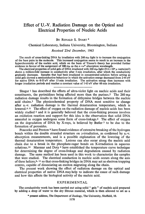 Effect of u.-v. radiation damage on the optical and electrical properties of nucleic acids