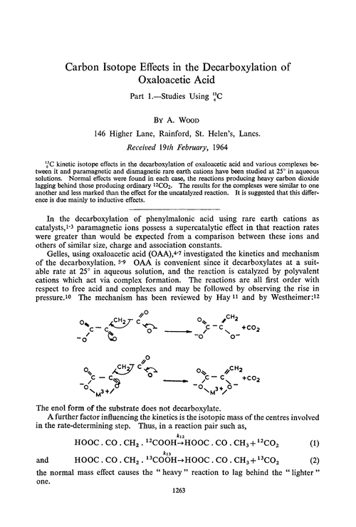 Carbon isotope effects in the decarboxylation of oxaloacetic acid. Part 1.—Studies using C