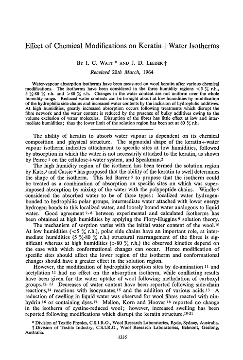 Effect of chemical modifications on keratin+water isotherms