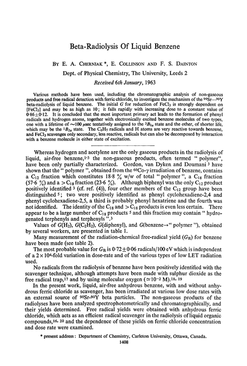 Beta-radiolysis of liquid benzene