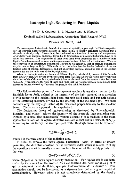 Isotropic light-scattering in pure liquids