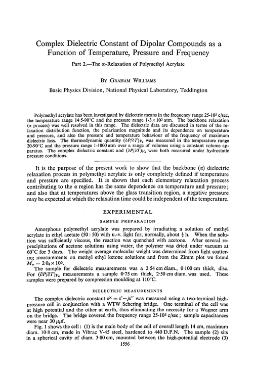 Complex dielectric constant of dipolar compounds as a function of temperature, pressure and frequency. Part 2.—The α–relaxation of polymethyl acrylate