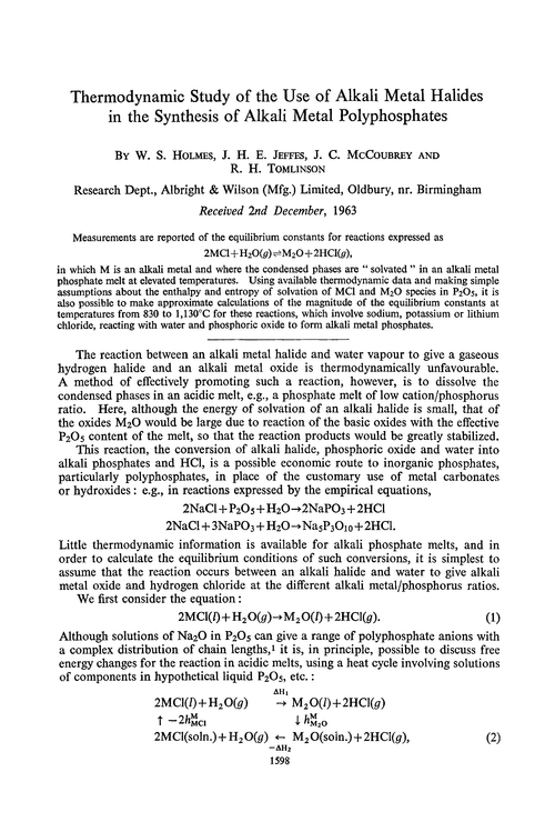 Thermodynamic study of the use of alkali metal halides in the synthesis of alkali metal polyphosphates