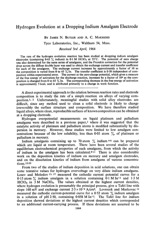 Hydrogen evolution at a dropping indium amalgam electrode