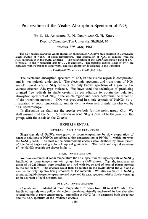 Polarization of the visible adsorption spectrum of NO2