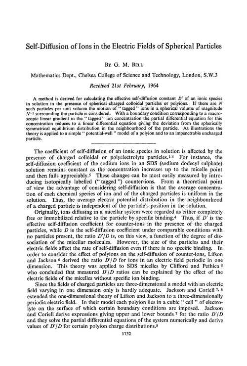 Self-diffusion of ions in the electric fields of spherical particles