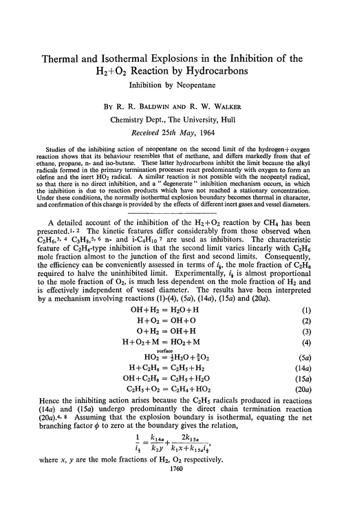 Thermal and isothermal explosions in the inhibition of the H2+O2 reaction by hydrocarbons. Inhibition by neopentane