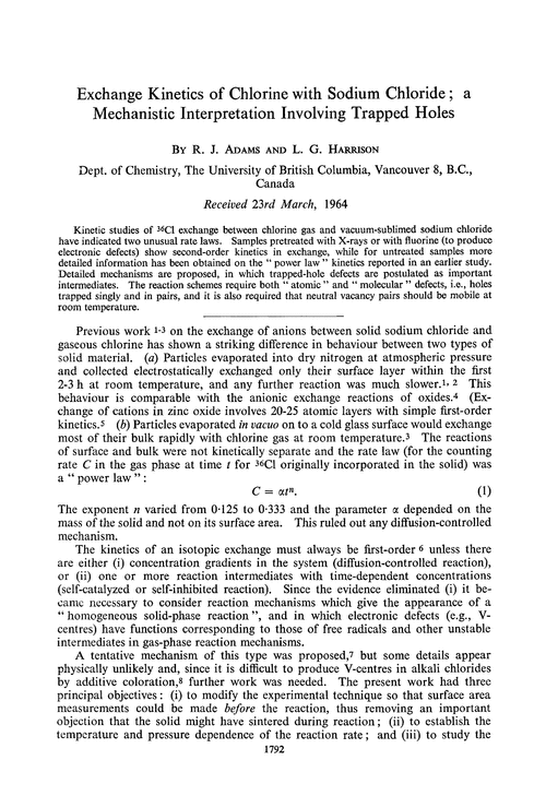 Exchange kinetics of chlorine with sodium chloride; a mechanistic interpretation involving trapped holes