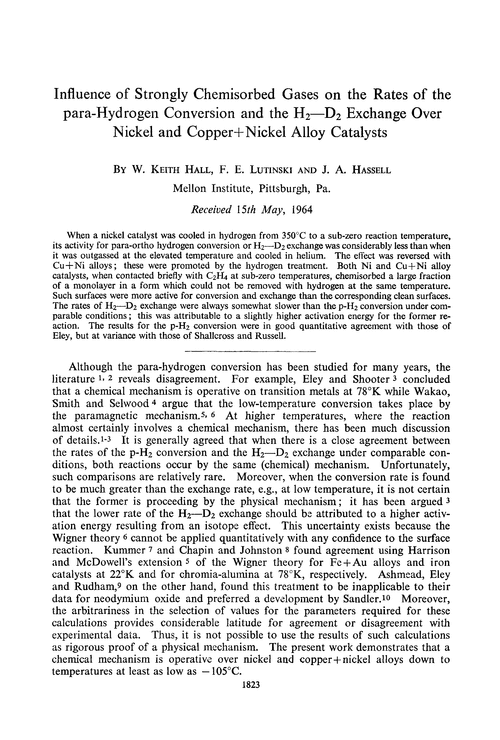 Influence of strongly chemisorbed gases on the rates of the para-hydrogen conversion and the H2—D2 exchange over nickel and copper+nickel alloy catalysts