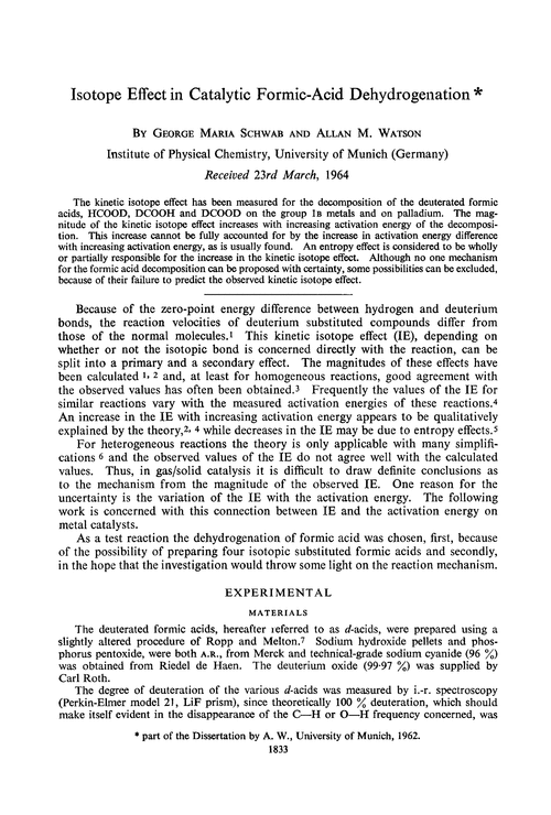 Isotope effect in catalytic formic-acid dehydrogenation