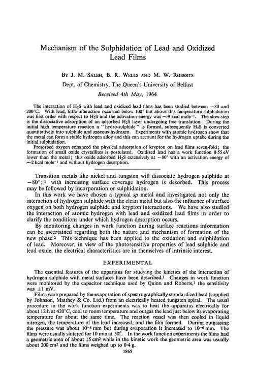 Mechanism of the sulphidation of lead and oxidized lead films