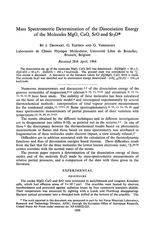 Mass spectrometric determination of the dissociation energy of the molecules MgO, CaO, SrO and Sr2O