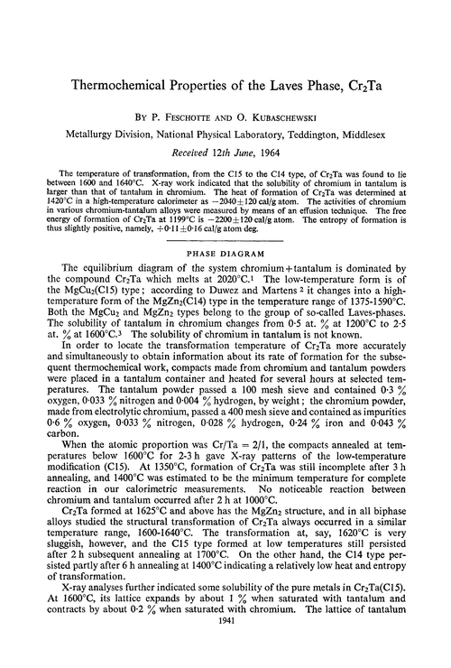 Thermochemical properties of the laves phase, Cr2Ta