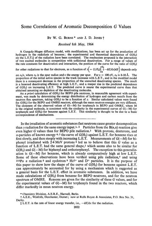 Some correlations of aromatic decomposition G values