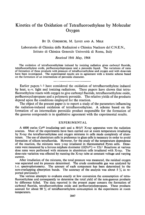 Kinetics of the oxidation of tetrafluoroethylene by molecular oxygen