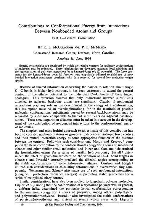 Contributions to conformational energy from interactions between nonbonded atoms and groups. Part 1.—General formulation